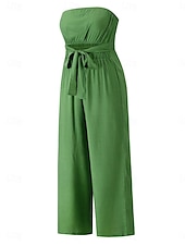 baratos macacão de férias-Mulheres Normal Macacão Roupa de rua Côr Sólida Sem Manga Sem Alças Cordões Frente Única Rua Diário Normal Branco Verde Damasco Verão