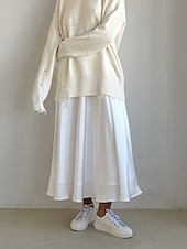 billige Chiffon skjørt-Dame الالتفاف Huske Langt skjørt Elegant Mote Maksi Høy Midje Skjørt Ensfarget Gate Daglig Svart Hvit Kakifarget Sommer Sateng