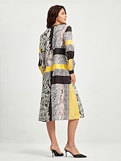 cheap Print Casual Dress-Satin Casual Leopard Print V Neck Midi Dress