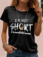 abordables T-shirt Humor &amp; Citations-T-shirt Femme Décontracté Citation Amusante Col Rond Noir Blanc À Manches Courtes Imprimé Lettre Quotidien Loisirs Hauts Confortables Taille Standard