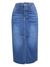 abordables Jupes unies-Femme Jupe Trapèze Jupe mi-longue en jean Mode Décontractées Midi Taille haute Jupes Couleur Pleine Poche Pointes fourchues Plein Air du quotidien Bleu Bleu clair Eté Jean