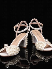 baratos Bride-Luxury Pearl Wedding Heels for Bride – Elegant Block Heel Bridal Shoes for Church &amp; Ballroom Weddings