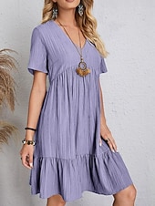 Χαμηλού Κόστους Βασικά Ψεύτικα Φορέματα-Γυναικεία Μίνι φόρεμα Λινό από ψεύτικο βαμβάκι Φόρεμα ριχτό Καθημερινό φόρεμα Καλοκαιρινό φόρεμα Κομψό στυλ street Βασικό Διακοπές Δρόμος Ημερομηνία Χαλαρή Εφαρμογή Κοντομάνικο Λαιμόκοψη V