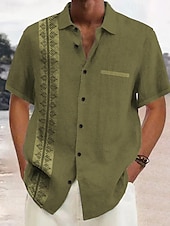 voordelige Etnisch patroon-Voor heren Blad Etnisch Zomer overhemd Normaal shirt Overhemd met knopen Korte mouw Modieus Comfortabel Vakantie Dagelijks Feestdagen Zomer Revers Afdrukken Voorvak Rood blauw Groen Donkergrijs