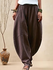economico Pantaloni in lino e cotone semplici-Per donna Pantaloni in cotone e lino Chinos Pantaloni Semplice Casual Lunghezza intera Vita Alta Semplice Tasca Elastico in vita Baggy Comodità Traspirabilità Morbido Micro-elastico Vacanza