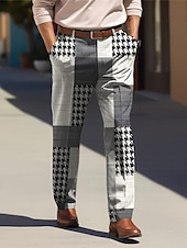 preiswerte Schlank-Hahnentritt-Business-Casual-Herren-Business-Anzughose mit 3D-Druck, flache Vorderseite, gerades Bein, entspannte Passform, Polyester-Hose mit mittlerer Taille, Outdoor-Streetwear für die Arbeit,