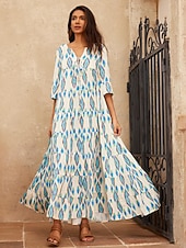 baratos Vestidos Florais-vestido maxi geométrico de cetim com decote em V