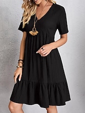 Χαμηλού Κόστους Βασικά Ψεύτικα Φορέματα-Γυναικεία Μίνι φόρεμα Λινό από ψεύτικο βαμβάκι Φόρεμα ριχτό Καθημερινό φόρεμα Καλοκαιρινό φόρεμα Κομψό στυλ street Βασικό Διακοπές Δρόμος Ημερομηνία Χαλαρή Εφαρμογή Κοντομάνικο Λαιμόκοψη V