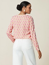 cheap Blouses &amp; Shirts-Satin Geometric Button Blouse
