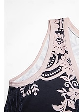 economico Top e canotte da donna-Top in camicia senza maniche per donne stile bohemien paisley scollo a V casual aderente a coste nero crema abbigliamento per l&#039;estate