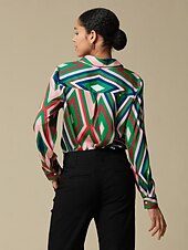 baratos camisas, tops e blusas-camisa casual com estampa geométrica de cetim