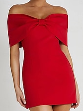preiswerte Bodycon für den Klub-Damen Etuikleid Minikleid Rückenfrei Schleife Hochzeit Party Elegant Ausgefallene Schulterfrei Kurzarm Schwarz Weiß Rote Farbe