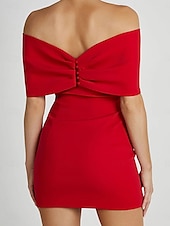 preiswerte Bodycon für den Klub-Damen Etuikleid Minikleid Rückenfrei Schleife Hochzeit Party Elegant Ausgefallene Schulterfrei Kurzarm Schwarz Weiß Rote Farbe