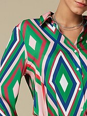 baratos camisas, tops e blusas-camisa casual com estampa geométrica de cetim