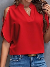 abordables Hauts Unis pour Femmes-Chemise Chemisier Femme Noir Blanche Jaune Couleur unie Découpé Plein Air du quotidien Mode Col V S