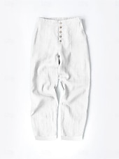 cheap Plain Cotton Linen Pant-Women&#039;s Cotton Linen Pants Fashion Basic Comfort Pure Color Pocket Elastic Waist Breathable Micro-elastic Street Daily Black White Navy Blue Brown Summer