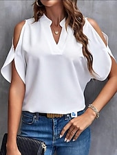 abordables Hauts Unis pour Femmes-Chemise Chemisier Femme Noir Blanche Jaune Couleur unie Découpé Plein Air du quotidien Mode Col V S