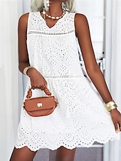 cheap White Lace Dresses-Women&#039;s Mini Dress White Dress Lace Dress Casual Dress Tank Dress Streetwear Basic Street Date Loose Fit Sleeveless V Neck White Summer