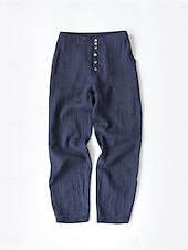 cheap Plain Cotton Linen Pant-Women&#039;s Cotton Linen Pants Fashion Basic Comfort Pure Color Pocket Elastic Waist Breathable Micro-elastic Street Daily Black White Navy Blue Brown Summer