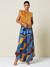 economico Bluse e camicie-camicetta senza maniche in raso a collo alto