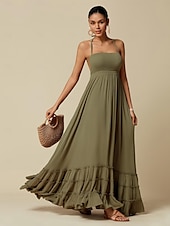 cheap Vacation Dresses-Women&#039;s Resort Maxi Dress Smocked Waist Blue Elegant Halter Neck Cami Maxi Dress Beach Cover Up
