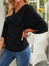 preiswerte Elegante Oberteile-Hemd Bluse Damen Schwarz Weiß Wein Feste Farbe Rüschen Strasse Täglich Modisch V Ausschnitt S