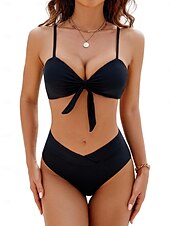 cheap Bikini Sets-Women&#039;s Normal Swimwear Bikini Swimsuit 2 Piece Beach Wear Holiday Plain Sleeveless Bathing Suits