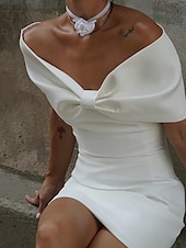 preiswerte Bodycon für den Klub-Damen Etuikleid Minikleid Rückenfrei Schleife Hochzeit Party Elegant Ausgefallene Schulterfrei Kurzarm Schwarz Weiß Rote Farbe