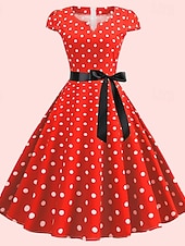 abordables Vestidos-Vestido de Años 50 con Lunares Vestido Retro Vintage de los 1950 Disfraces de Grease Vestido de Vacaciones Vestido de Campana Disfraz de Cosplay para Mujeres Vestido Diario Casual Máscara