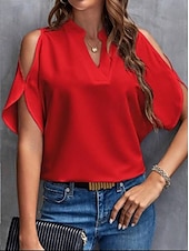 abordables Hauts Unis pour Femmes-Chemise Chemisier Femme Noir Blanche Jaune Couleur unie Découpé Plein Air du quotidien Mode Col V S