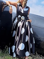 ieftine Rochii Business-Pentru femei Rochie Maxi lungă Rochii Tip Cămașă Rochie din satin Epocă Vacanță Fit regulat Buline Fără manșon Guler Cămașă Negru Alb Trifoi Vară Primăvară
