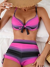 voordelige Bikinisets-dames badpak bikini set halter strik voorkant hoge taille shorts gradiënt roze grijs zomer strandkleding snel drogend verstelbare pasvorm normale maat