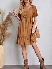 Χαμηλού Κόστους Βασικά Ψεύτικα Φορέματα-Γυναικεία Μίνι φόρεμα Λινό από ψεύτικο βαμβάκι Φόρεμα ριχτό Καθημερινό φόρεμα Καλοκαιρινό φόρεμα Κομψό στυλ street Βασικό Διακοπές Δρόμος Ημερομηνία Χαλαρή Εφαρμογή Κοντομάνικο Λαιμόκοψη V