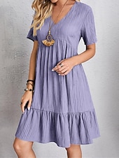 Χαμηλού Κόστους Βασικά Ψεύτικα Φορέματα-Γυναικεία Μίνι φόρεμα Λινό από ψεύτικο βαμβάκι Φόρεμα ριχτό Καθημερινό φόρεμα Καλοκαιρινό φόρεμα Κομψό στυλ street Βασικό Διακοπές Δρόμος Ημερομηνία Χαλαρή Εφαρμογή Κοντομάνικο Λαιμόκοψη V