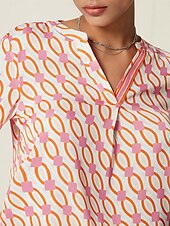 cheap Blouses &amp; Shirts-Satin Geometric Button Blouse