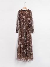 economico abito casual stampato-maxi abito floreale in rete con scollo a V