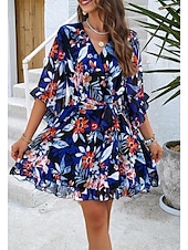 abordables Robes fleuries décontractées-robe décontractée pour femme robe fourreau robe d&#039;été rose imprimé 3D cravate devant imprimé col en V manches papillon mini robe bohème mignon rendez-vous vacances demi manches été printemps