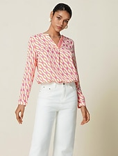cheap Blouses &amp; Shirts-Satin Geometric Button Blouse