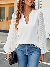 preiswerte Elegante Oberteile-Hemd Bluse Damen Weiß Feste Farbe Gitter Strasse Täglich Modisch V Ausschnitt S