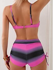 voordelige Bikinisets-dames badpak bikini set halter strik voorkant hoge taille shorts gradiënt roze grijs zomer strandkleding snel drogend verstelbare pasvorm normale maat