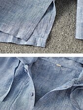 voordelige luxe linnen overhemden-100% linnen Voor heren linnen overhemd Overhemd Strand hemd Zwart Wit Donker Marine Lange mouw Effen Capuchon Lente &amp; Herfst Buiten Dagelijks Kleding