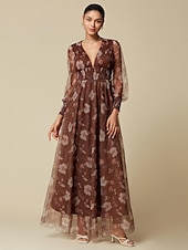 economico abito casual stampato-maxi abito floreale in rete con scollo a V