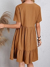 Χαμηλού Κόστους Βασικά Ψεύτικα Φορέματα-Γυναικεία Μίνι φόρεμα Λινό από ψεύτικο βαμβάκι Φόρεμα ριχτό Καθημερινό φόρεμα Καλοκαιρινό φόρεμα Κομψό στυλ street Βασικό Διακοπές Δρόμος Ημερομηνία Χαλαρή Εφαρμογή Κοντομάνικο Λαιμόκοψη V