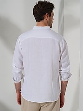 cheap Luxury Linen Shirts-45% Linen Pocket Men&#039;s Linen Shirt Shirt Button Up Shirt Summer Shirt Black White Blue Long Sleeve Plain Lapel Spring &amp;  Fall Outdoor Daily Clothing Apparel