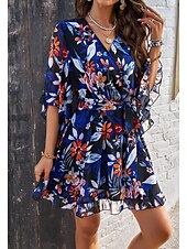 abordables Robes fleuries décontractées-robe décontractée pour femme robe fourreau robe d&#039;été rose imprimé 3D cravate devant imprimé col en V manches papillon mini robe bohème mignon rendez-vous vacances demi manches été printemps
