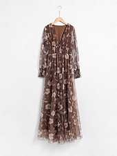 economico abito casual stampato-maxi abito floreale in rete con scollo a V