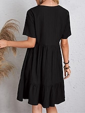 Χαμηλού Κόστους Βασικά Ψεύτικα Φορέματα-Γυναικεία Μίνι φόρεμα Λινό από ψεύτικο βαμβάκι Φόρεμα ριχτό Καθημερινό φόρεμα Καλοκαιρινό φόρεμα Κομψό στυλ street Βασικό Διακοπές Δρόμος Ημερομηνία Χαλαρή Εφαρμογή Κοντομάνικο Λαιμόκοψη V