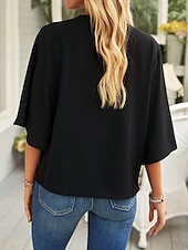 preiswerte Elegante Oberteile-Hemd Bluse Damen Schwarz Weiß Wein Feste Farbe Rüschen Strasse Täglich Modisch V Ausschnitt S