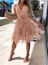 ieftine Rochii Party-Pentru femei Rochie de mireasa din dantela alba Rochii Boho Chic Rochie Boho pentru invitați de nuntă Rochie Mini Multistratificat cu Maneca Nuntă Dată Vacanță Linie A În V Fără manșon Negru Alb Roz