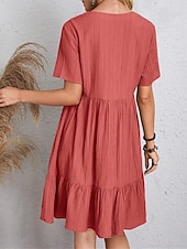 Χαμηλού Κόστους Βασικά Ψεύτικα Φορέματα-Γυναικεία Μίνι φόρεμα Λινό από ψεύτικο βαμβάκι Φόρεμα ριχτό Καθημερινό φόρεμα Καλοκαιρινό φόρεμα Κομψό στυλ street Βασικό Διακοπές Δρόμος Ημερομηνία Χαλαρή Εφαρμογή Κοντομάνικο Λαιμόκοψη V